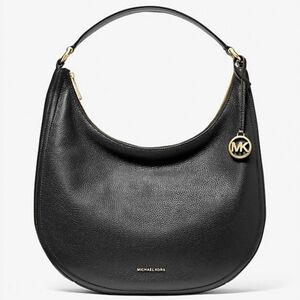 Michael Kors Lydia Large Black Pebbled Leather Shoulder Bag Hobo Boho Purse MK